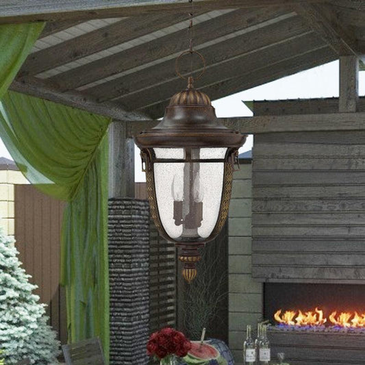 2-Head Clear Seedy Glass Chandelier Rustic Bronze Pendant Light - Rebooters