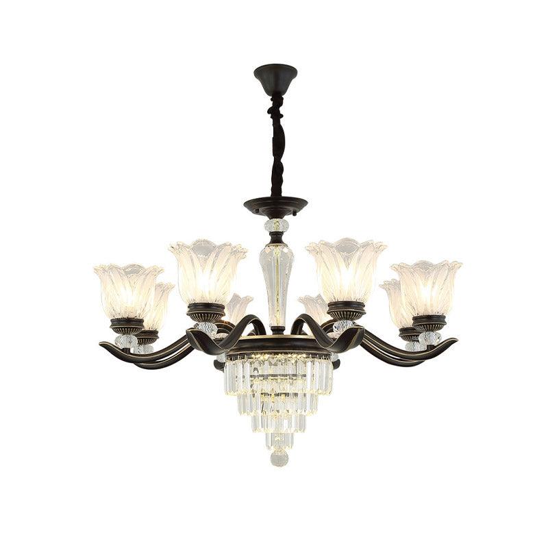 Bellflower Dining Room Pendant Chandelier Vintage Crystal 6-Light Black Fixture - Rebooters