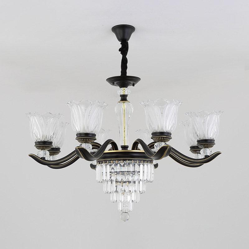 Bellflower Dining Room Pendant Chandelier Vintage Crystal 6-Light Black Fixture - Rebooters