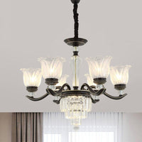 Bellflower Dining Room Pendant Chandelier Vintage Crystal 6-Light Black Fixture - Rebooters