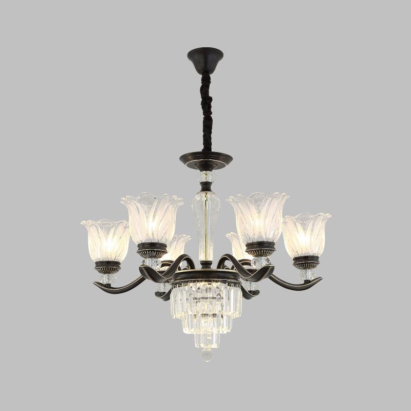 Bellflower Dining Room Pendant Chandelier Vintage Crystal 6-Light Black Fixture - Rebooters