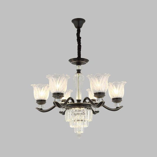 Bellflower Dining Room Pendant Chandelier Vintage Crystal 6-Light Black Fixture - Rebooters
