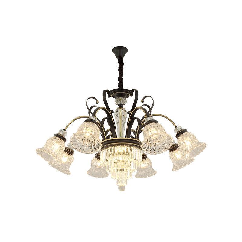 6/8 Heads Clear Glass Chandelier Countryside Black Bell Lamp - Rebooters