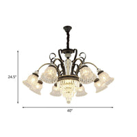 6/8 Heads Clear Glass Chandelier Countryside Black Bell Lamp - Rebooters