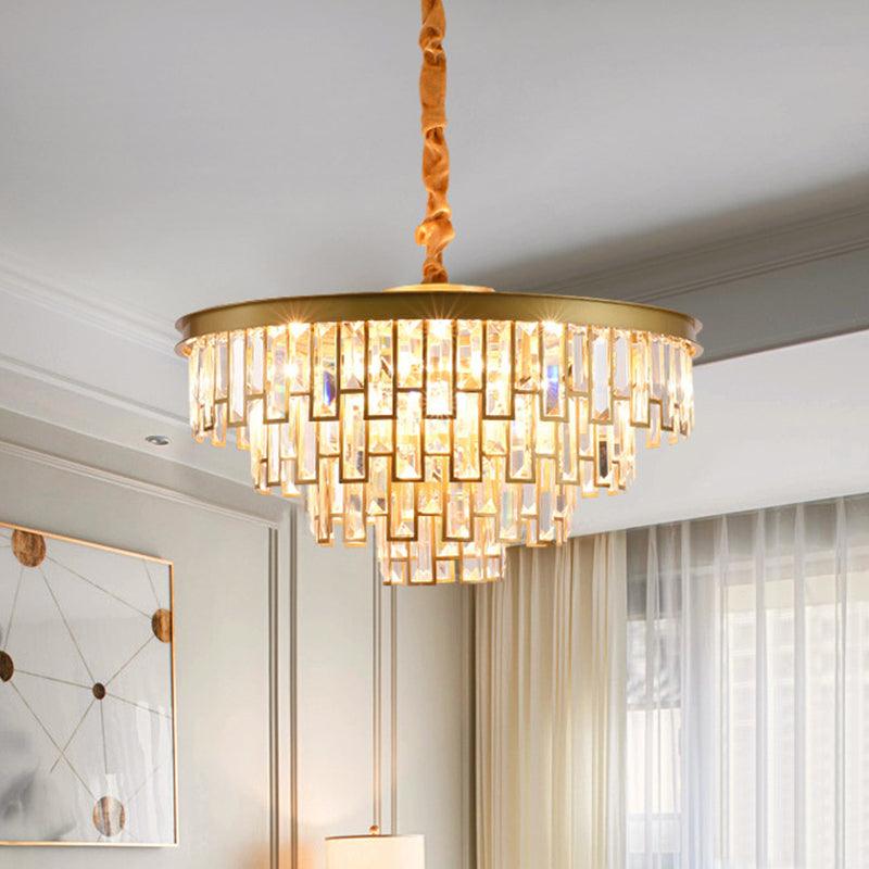 4/6 Lights Chandelier Pendant Retro Conical Crystal Panel Light Gold - Rebooters