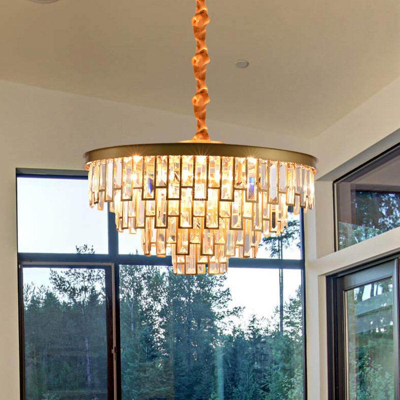 4/6 Lights Chandelier Pendant Retro Conical Crystal Panel Light Gold - Rebooters