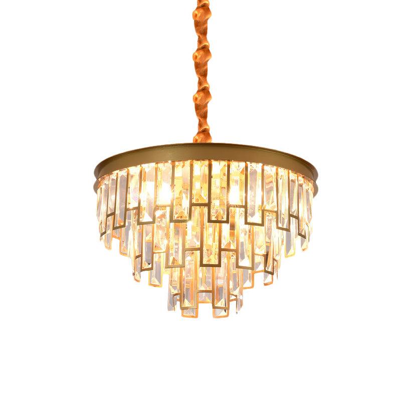 4/6 Lights Chandelier Pendant Retro Conical Crystal Panel Light Gold - Rebooters