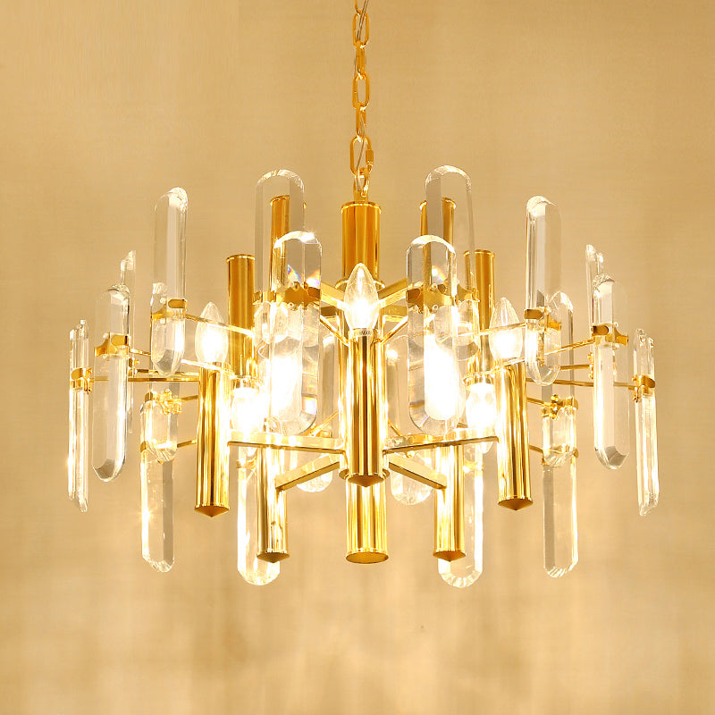 2 Tiers Living Room Chandelier Postmodern Crystal 8/10 Heads Polished Gold Pendant Ceiling Light - Rebooters