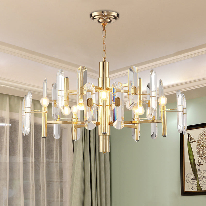 2 Tiers Living Room Chandelier Postmodern Crystal 8/10 Heads Polished Gold Pendant Ceiling Light - Rebooters