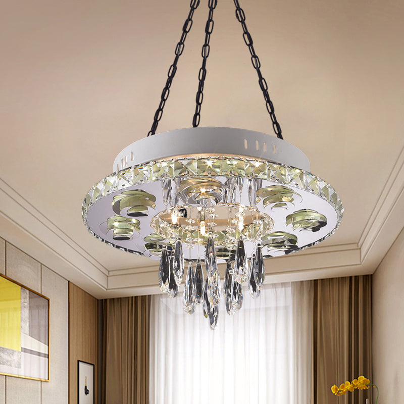 White 6 Lights Chandelier Contemporary Crystal Circular Pendant - Rebooters