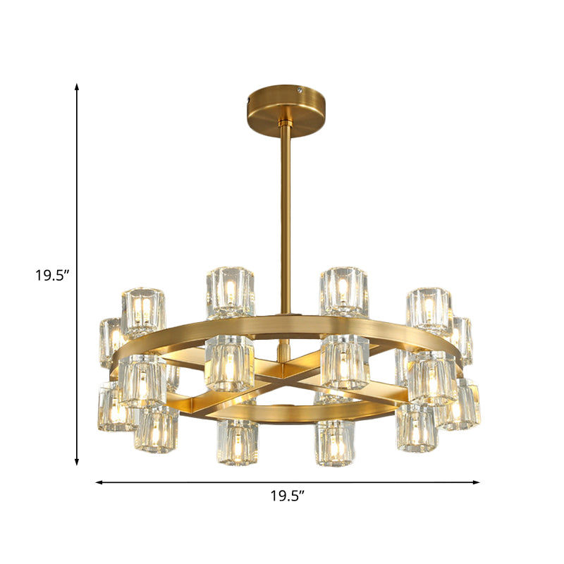 Brass Crossed Circle Chandelier Postmodern Crystal Prism 20-Light - Rebooters