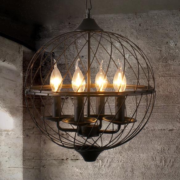 Iron Black Chandelier Lighting Global Mesh Shade 4 Bulbs - Rebooters