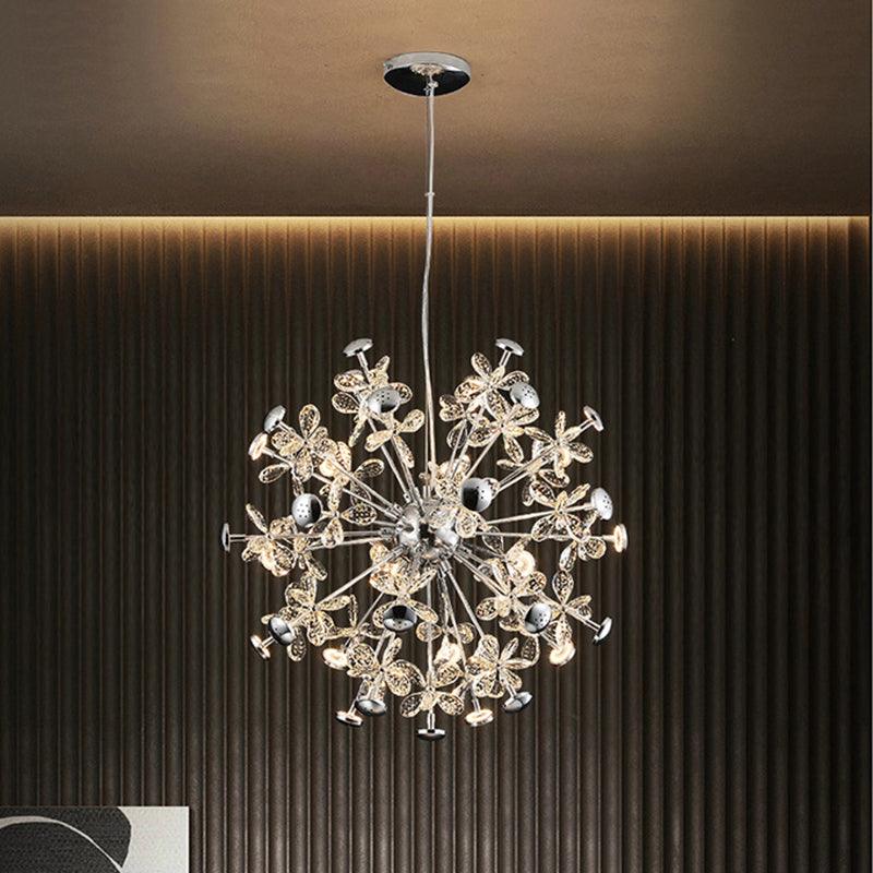 12 Heads Floral Crystal Chandelier Modern Chrome Starburst Lamp - Rebooters