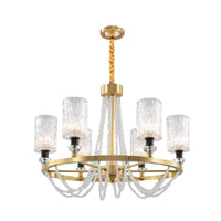 6-Head Cylinder Chandelier Lamp Postmodern Gold Wavy Crystal Light - Rebooters