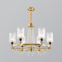 6-Head Cylinder Chandelier Lamp Postmodern Gold Wavy Crystal Light - Rebooters