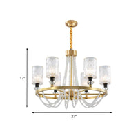 6-Head Cylinder Chandelier Lamp Postmodern Gold Wavy Crystal Light - Rebooters