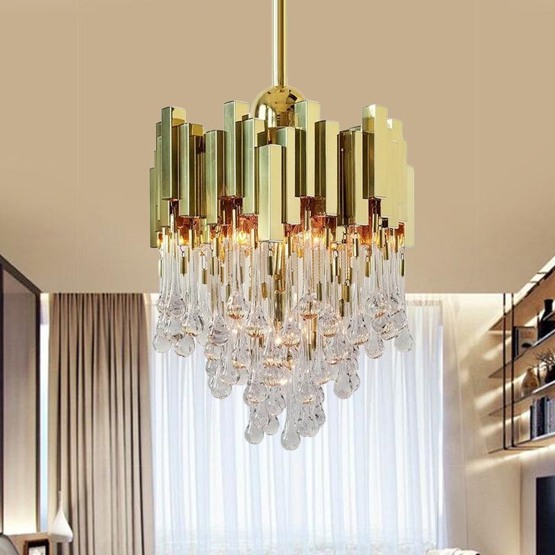 4 Lights Chandelier Contemporary Cascade Crystal Orb Lamp Gold - Rebooters