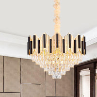 6-Light Crystal Prism Chandelier Modern Black-Gold Cone Lamp - Rebooters