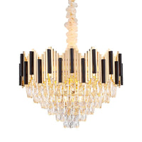 6-Light Crystal Prism Chandelier Modern Black-Gold Cone Lamp - Rebooters