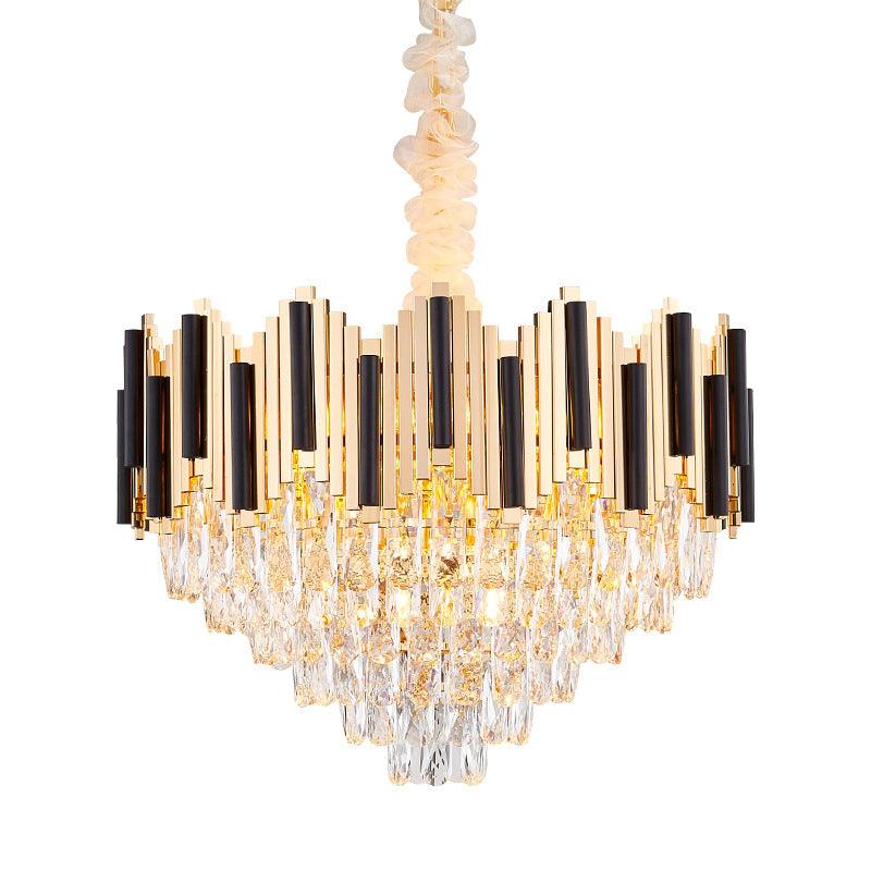 6-Light Crystal Prism Chandelier Modern Black-Gold Cone Lamp - Rebooters