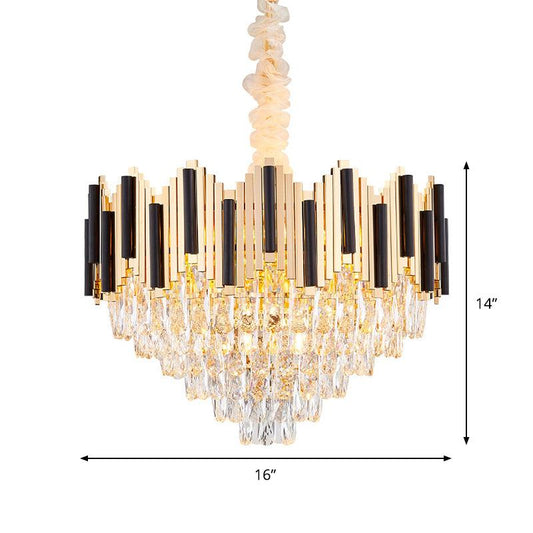6-Light Crystal Prism Chandelier Modern Black-Gold Cone Lamp - Rebooters