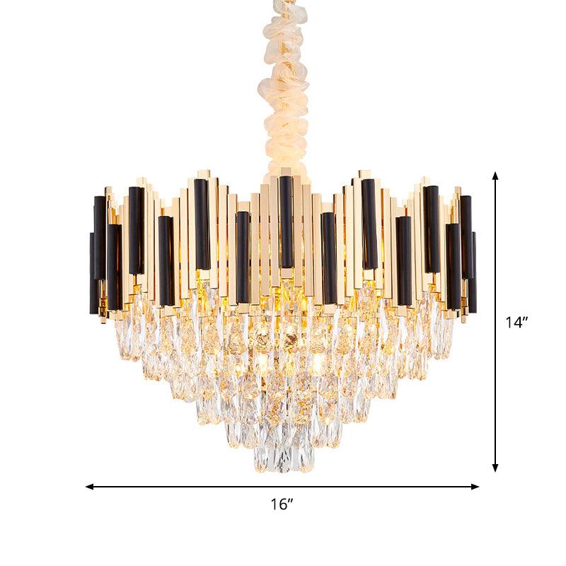 6-Light Crystal Prism Chandelier Modern Black-Gold Cone Lamp - Rebooters