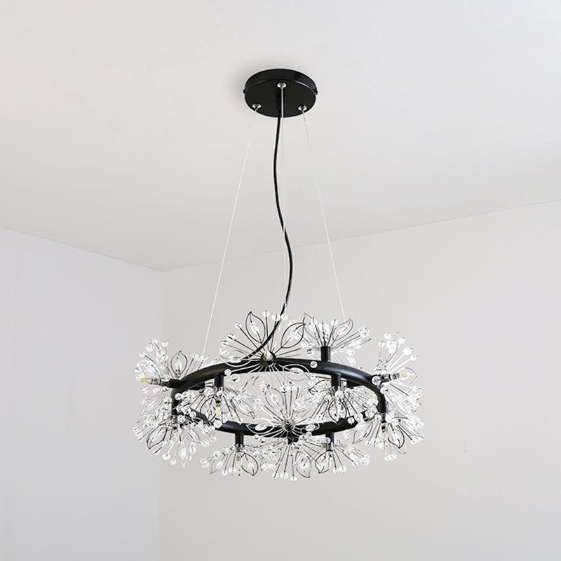 Black 18-Bulb Chandelier Lighting Modern Floral Crystal Lamp - Rebooters
