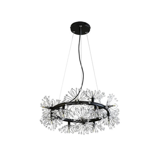 Black 18-Bulb Chandelier Lighting Modern Floral Crystal Lamp - Rebooters