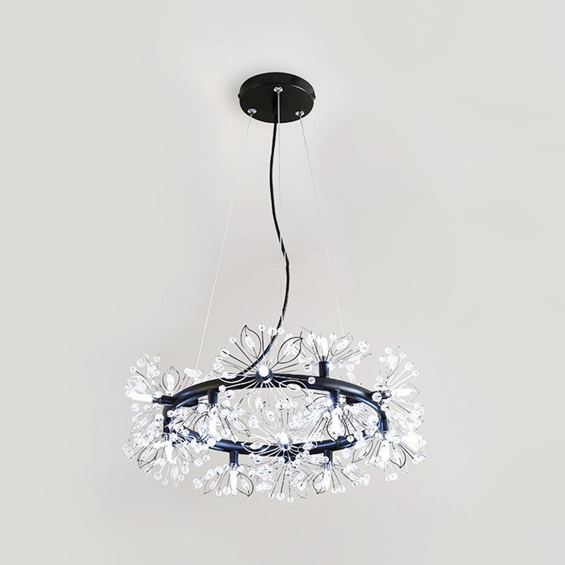 Black 18-Bulb Chandelier Lighting Modern Floral Crystal Lamp - Rebooters