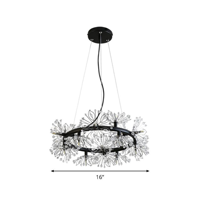 Black 18-Bulb Chandelier Lighting Modern Floral Crystal Lamp - Rebooters