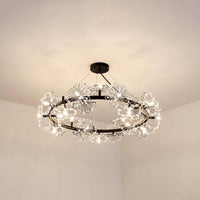 15 Heads Flower Circle Chandelier Modernist Black Crystal Light - Rebooters