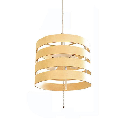 Beige Cylinder Frame Hanging Chandelier Modernism 2 Bulbs - Rebooters