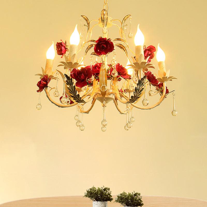 Beige 6 Bulbs Chandelier Light Rustic Iron Candlestick Lamp - Rebooters