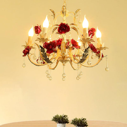 Beige 6 Bulbs Chandelier Light Rustic Iron Candlestick Lamp - Rebooters