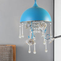 3 Bulbs Dome Chandelier Blue Iron Pendant Lighting Rose Decor - Rebooters