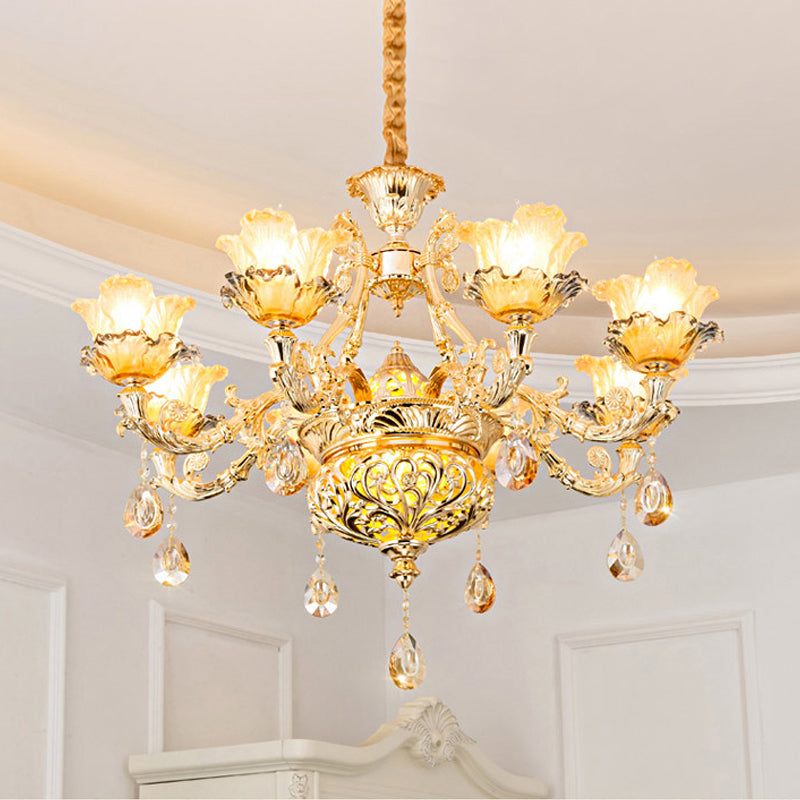 Luxury Flower Hanging Chandelier 6/8 Bulbs Amber Glass Ceiling Light - Rebooters