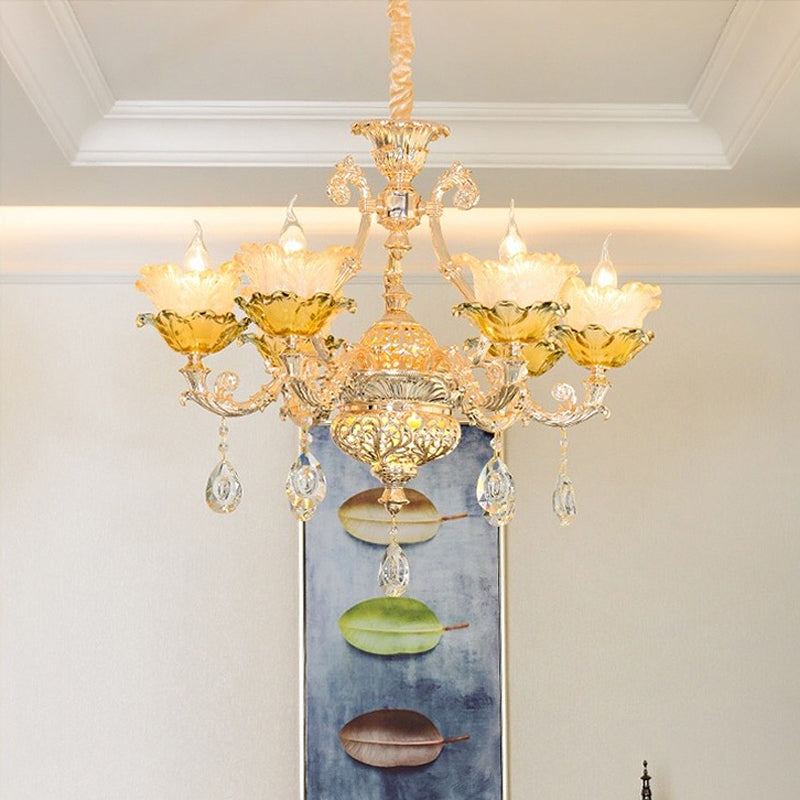 Luxury Flower Hanging Chandelier 6/8 Bulbs Amber Glass Ceiling Light - Rebooters