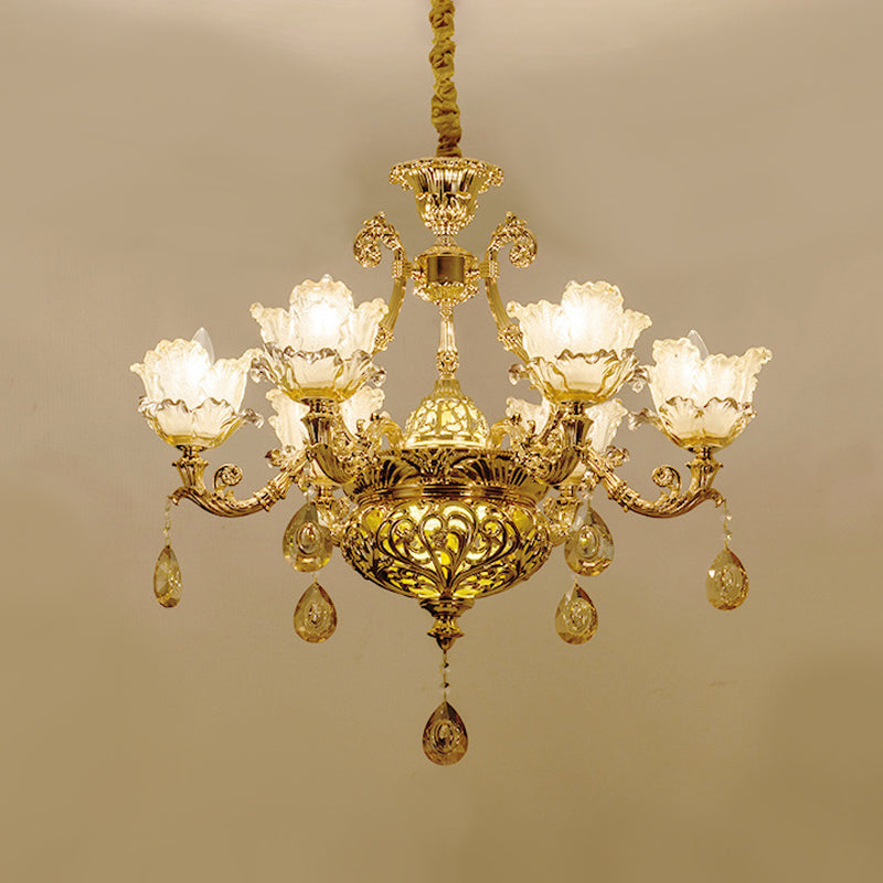 Luxury Flower Hanging Chandelier 6/8 Bulbs Amber Glass Ceiling Light - Rebooters
