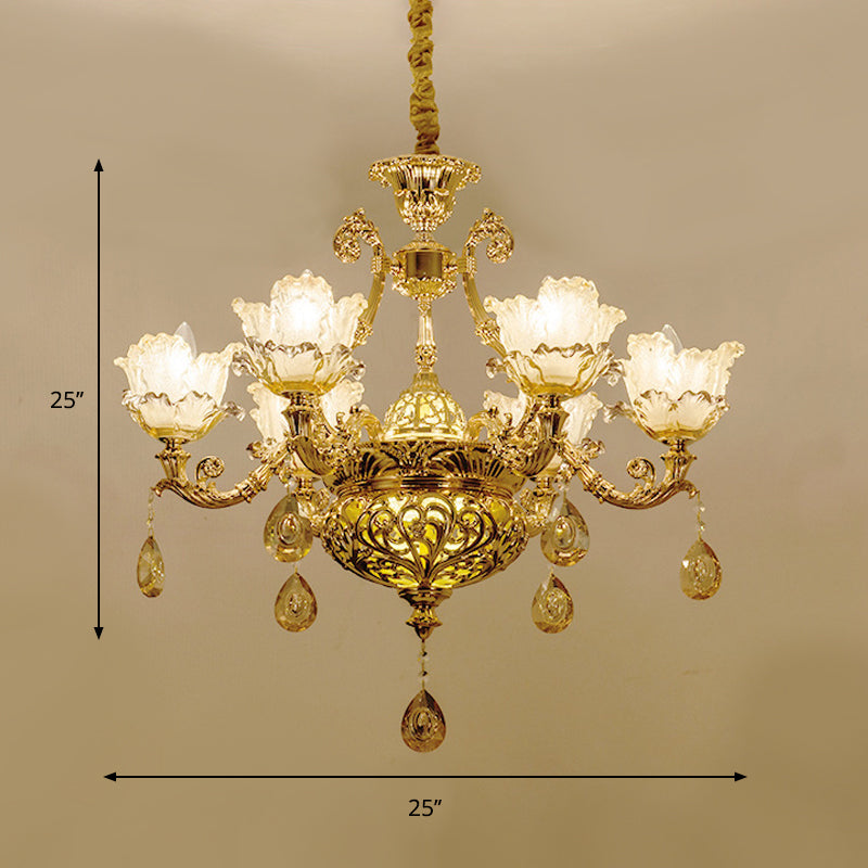 Luxury Flower Hanging Chandelier 6/8 Bulbs Amber Glass Ceiling Light - Rebooters