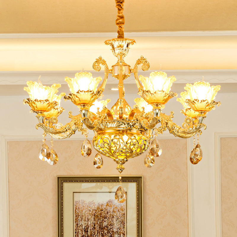 Luxury Flower Hanging Chandelier 6/8 Bulbs Amber Glass Ceiling Light - Rebooters