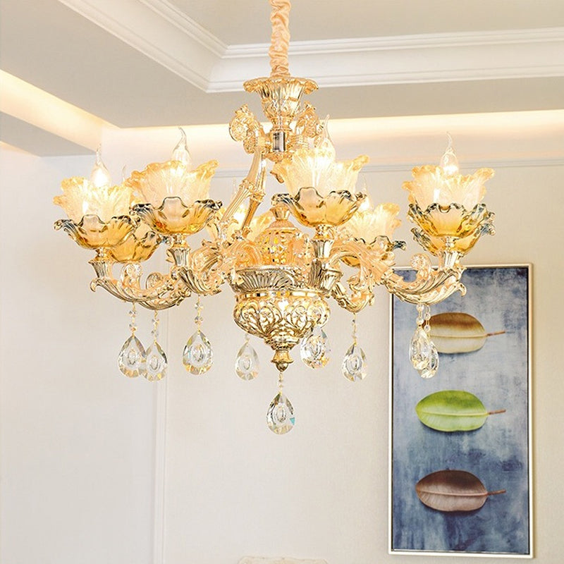 Luxury Flower Hanging Chandelier 6/8 Bulbs Amber Glass Ceiling Light - Rebooters