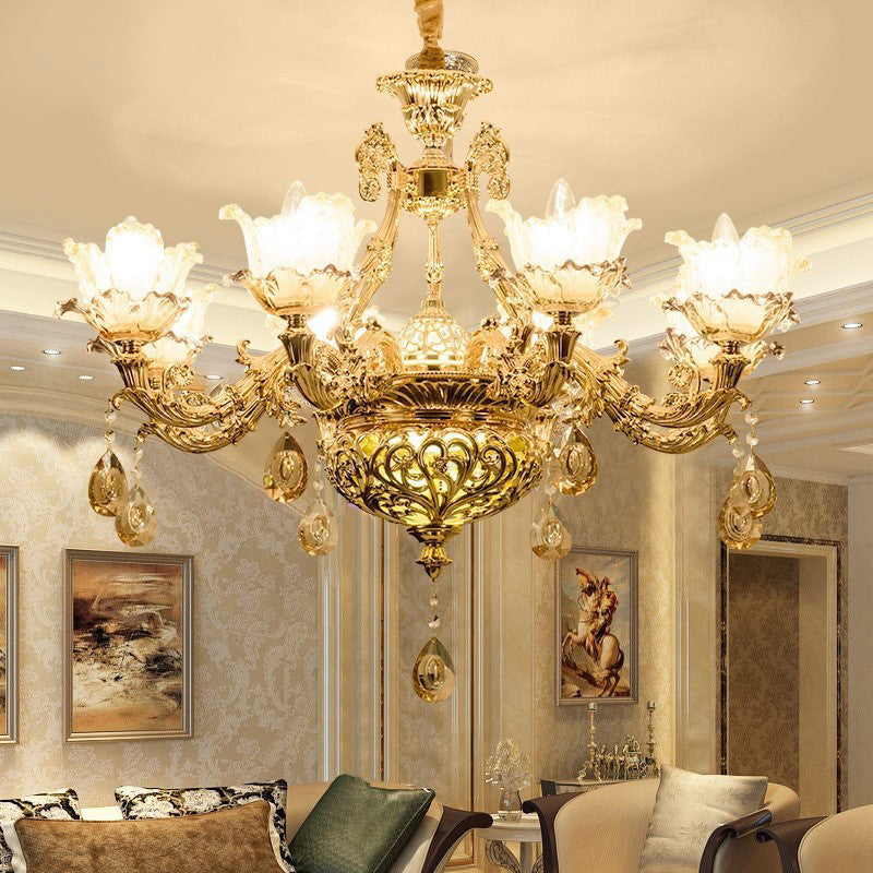 Luxury Flower Hanging Chandelier 6/8 Bulbs Amber Glass Ceiling Light - Rebooters