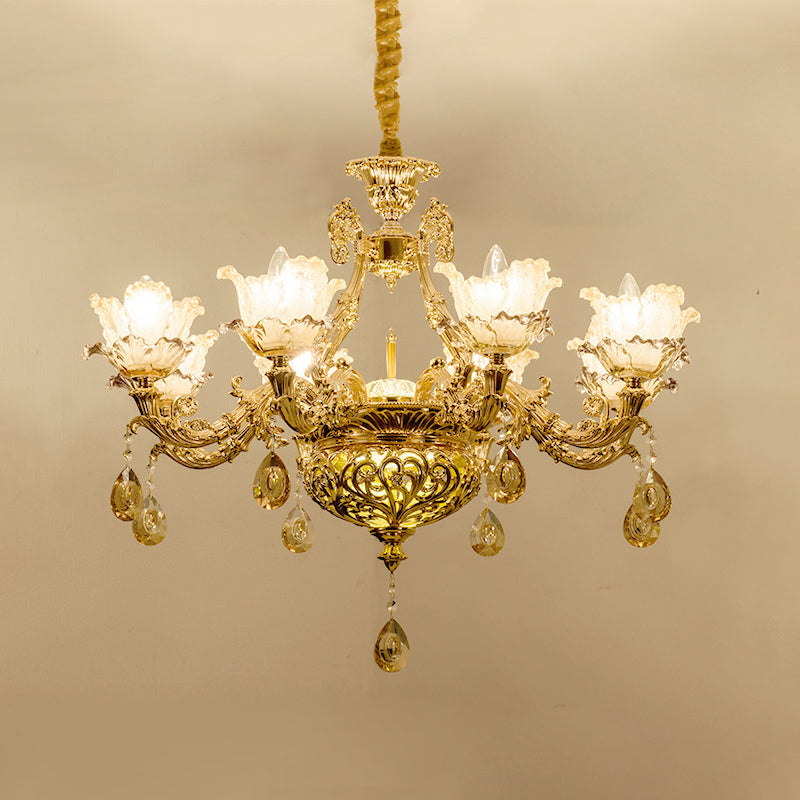Luxury Flower Hanging Chandelier 6/8 Bulbs Amber Glass Ceiling Light - Rebooters