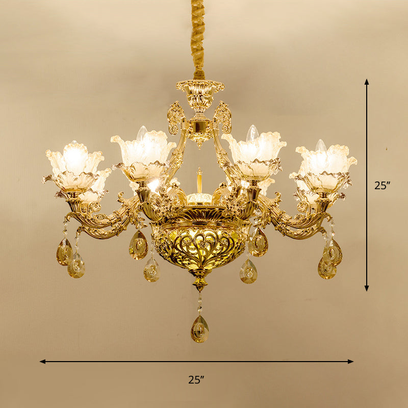 Luxury Flower Hanging Chandelier 6/8 Bulbs Amber Glass Ceiling Light - Rebooters
