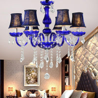 6-Bulb Ceiling Chandelier Modern Candle Bell Crystal Light Blue - Rebooters