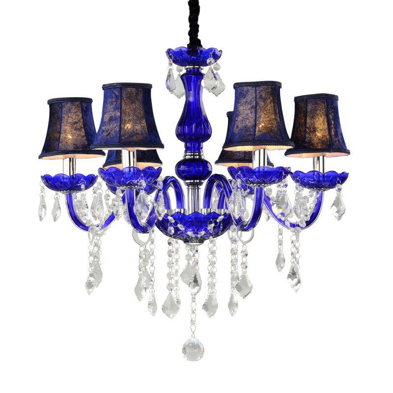 6-Bulb Ceiling Chandelier Modern Candle Bell Crystal Light Blue - Rebooters