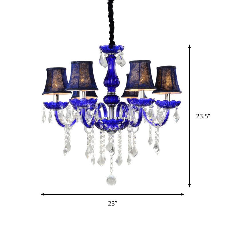 6-Bulb Ceiling Chandelier Modern Candle Bell Crystal Light Blue - Rebooters