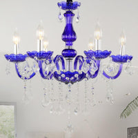 6-Bulb Ceiling Chandelier Modern Candle Bell Crystal Light Blue - Rebooters