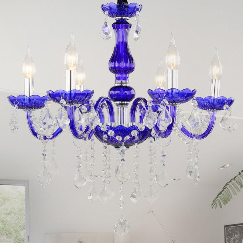 6-Bulb Ceiling Chandelier Modern Candle Bell Crystal Light Blue - Rebooters