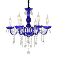 6-Bulb Ceiling Chandelier Modern Candle Bell Crystal Light Blue - Rebooters